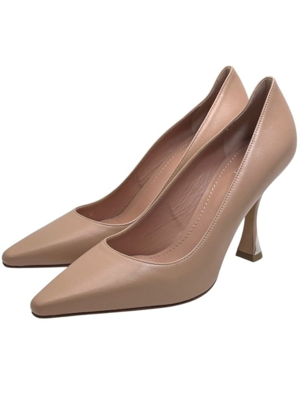 Louis Vuitton Pumps High Heels LV Logo Pointed Toe Leather Pink Beige